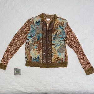 Charming Charlie Brown and Green Embellished Top